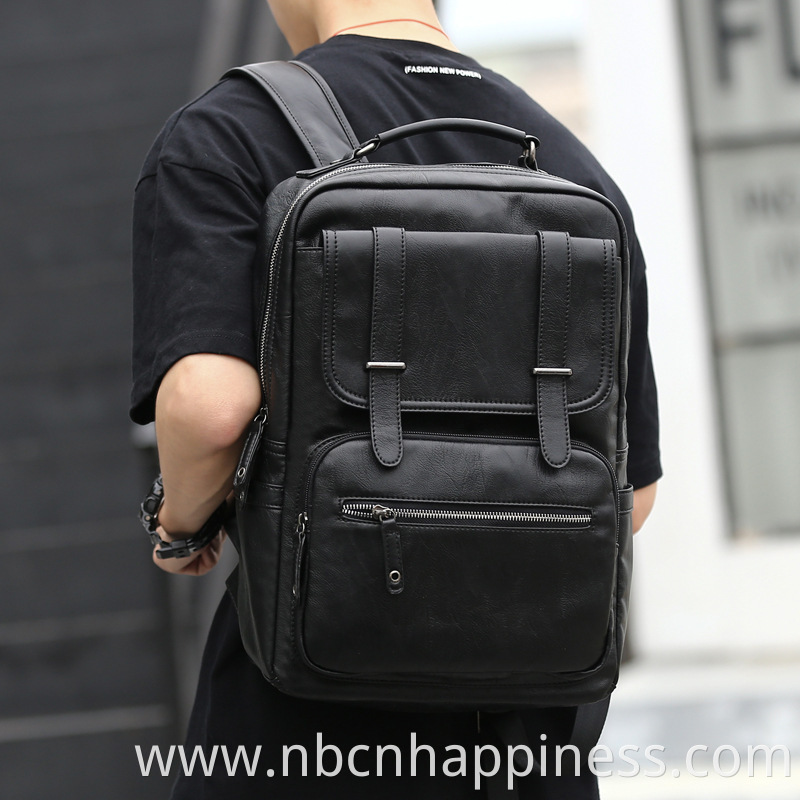 2022 small black sink business cuir boy book bags male leather backpack for teens